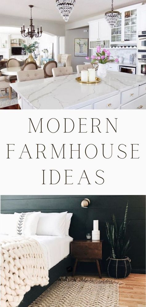 Beautiful modern farmhouse ideas. Best modern farmhouse decor ideas. Modern farmhouse kitchen, modern farmhouse living room, modern farmhouse decoration and modern farmhouse bathroom ideas. If you dream of creating the rustic and oh-so-comfortable look from the award nominated 'Fixer Upper' HGTV show, we have good news. We've gathered some modern farmhouse beauties to show you how to incorporate the look into your home. White Farmhouse Decor, Wall Decor Modern Farmhouse, Turning Farmhouse To Modern, Modern French Farmhouse Style, What Is Modern Farmhouse Style, Modern Farmhouse Gold Accents, Grey Modern Farmhouse, Modern Farmhouse Wallpaper Bathroom, Modern Farmhouse Sitting Area