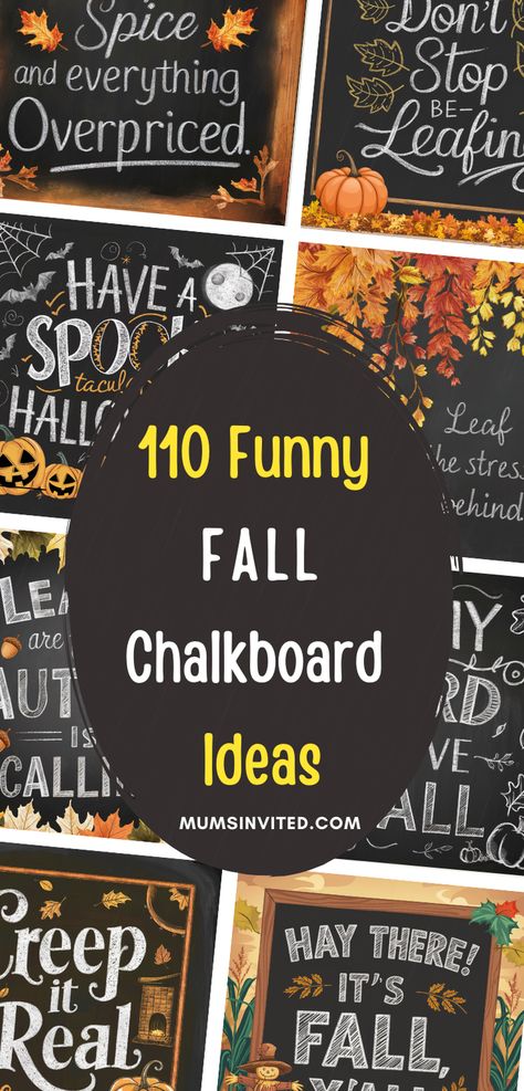 Welcome Fall 2024 in style with our funny chalkboard art ideas & quotes! Find the perfect way to say hello to the cozy season with our easy & diy chalk art projects. From simple designs that anyone can create to more intricate & aesthetic pieces, there's something for every skill level. Get inspired by our favorite happy autumn quotes & sayings, perfect for adding a touch of warmth & joy to your home, or classroom. Let your creativity bloom this fall with these cute fall chalkboard ideas! Fall Chalkboard Signs Sayings, Chalkboard Ideas For Fall, Fall Sayings For Chalkboard, Autumn Blackboard Chalk Art, Fall Chalkboard Sayings, Halloween Chalkboard Art Diy, Happy Fall Chalkboard Art, Happy Halloween Chalkboard Ideas, Autumn Chalk Art