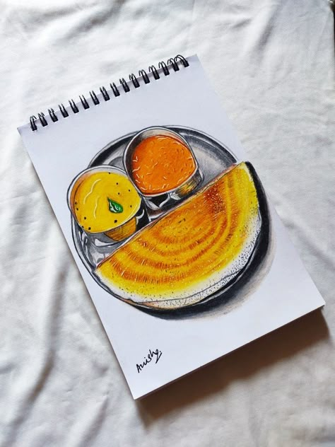 #colourpencilart #domscolourpencil #dosa #artoftheday Dosa Painting, Dosa Illustration, Dosa Drawing, Colour Pencils Drawing, Pear Drawing, Pencil Colour Painting, Elephant Sketch, Food Art Painting, Art Deco Font