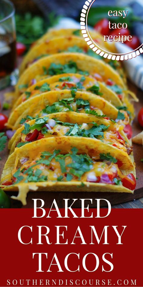 Creamy Tacos, Taco Dinners, Cream Tacos, Easy Southern Recipes, Southern Discourse, Best Southern Recipes, Crispy Taco Shells, Baked Tacos, Bbq Chicken Pasta