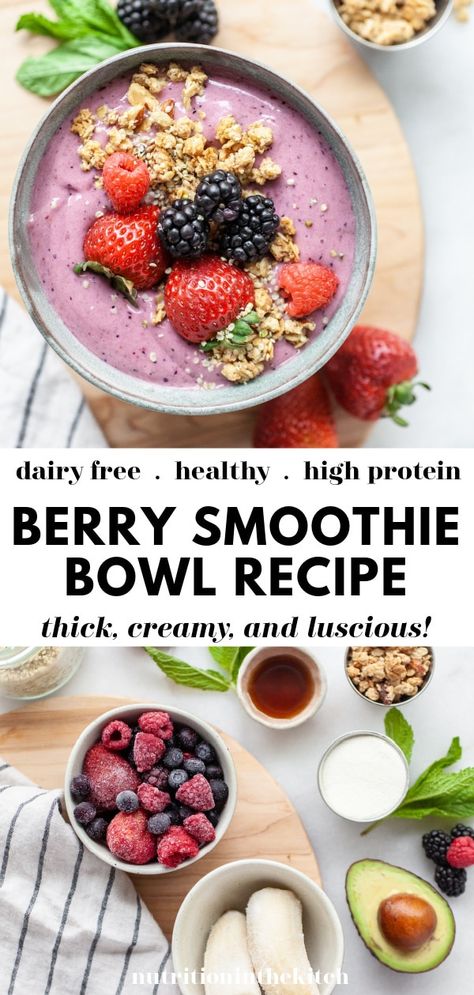 Berry Smoothie Bowl Recipe, Mixed Berry Smoothie Bowl, Frozen Berry Smoothie, Frozen Smoothie Packs, Smoothie Bowls Recipe Easy, Berry Protein Smoothie, Berry Smoothie Bowl, Plant Based Smoothies, Bowl Recipes Easy