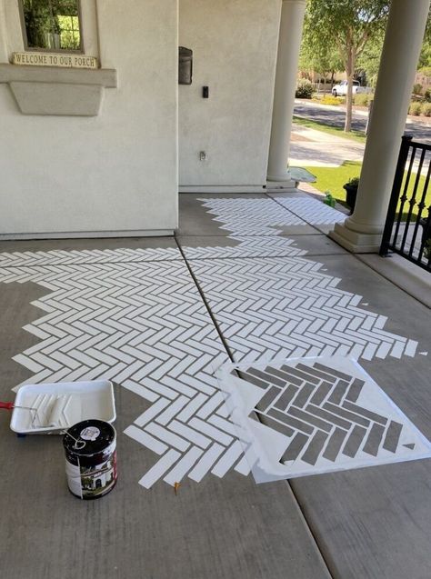 Brick Front Porch, Weekend Painting, Concrete Front Porch, Paint Concrete Patio, Stencil Concrete, Painted Concrete Steps, Brick Porch, Painting Front Porch Concrete, Paint Concrete