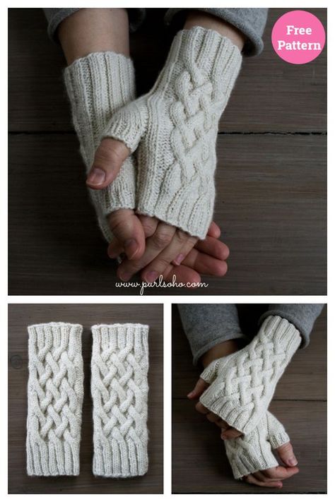 Celtic Cable Fingerless Gloves Free Knitting Pattern & Paid Cable Knit Wrist Warmers, Cable Design Knit Patterns, Knitted Handwarmers Free Pattern, Free Knitting Pattern For Fingerless Gloves, Free Knitting Patterns Fingerless Gloves, Handwarmers Knitting Pattern, Arm Warmers Knitting Pattern, Free Fingerless Gloves Pattern, Knit Wrist Warmers Pattern Free