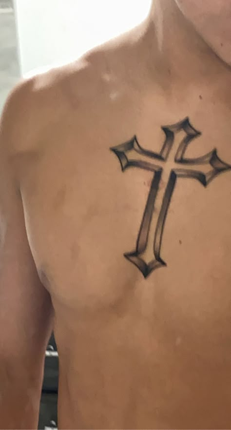 Cross Arm Tattoo For Men, Cross On Chest Tattoo Men, Chest Cross Tattoo, Cross Chest Tattoo Men, Cross Tattoo Chest, Metal Head Aesthetic, Practice Tattoos, Head Aesthetic, Cruz Tattoo