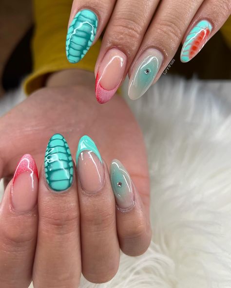 The teal is just gorgeous!🥹 • • • • #nails #nailaddict #naildesign #nailart #nailsnailsnails #raleighnails #raleighnailtech #durhamnails #rdunails #nails2inspire #nails4today #3dnailart #trendynails #followforfollowback #likesforlike #marchnails #mediumnails #chromenails #springnails #acrylicnails #auranails #trending #rednails #ombrenails #manicure #airbrushnails #greennails #explorepage #aprilnails #swarovskinails Teal Nail Ideas, April Nails, Teal Nails, Swarovski Nails, Airbrush Nails, Edgy Nails, Summery Nails, Cute Gel Nails, Unique Nails