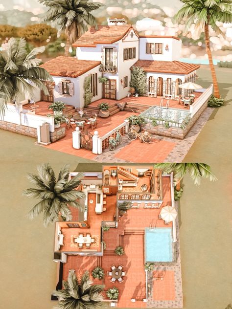 The Sims 4 Tartosa Spanish Villa for a family. No CC Lot. This is a 2 Bedrooms Beauty Tartosa World Villa perfect for a family of three. Surrounded by beautiful landscaping and a patios with an amazing pool. Lot size: 20/20 No Custom Content was used (NoCC). https://www.thesimsresource.com/downloads/1595159 www.thesimsresource.com - @thesimsresource @Moniamay72 #TS4 #ts4lots #tsr #TheSims #sims4 #thesims4 #Moniamay72 #thesims4lots #traditional #nocc #sims4build #TheSimsResource #tartosa Sims 4 Tartosa, Houses Layout, Sims 4 Houses Layout, Lotes The Sims 4, Spain House, The Sims 4 Lots, Spanish Villa, Sims 4 House Plans, Sims 4 House Building