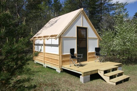 Unique Cabins, Tent Platform, Tent Camping Hacks, Tent Living, Wall Tent, Construction Ideas, Wood Walls, Cabin Tent, Cool Tents