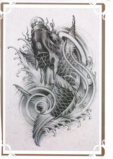 Koi Fish Tattoo Forearm, Dragon Koi Tattoo Design, Japanese Fish Tattoo, Dragon Koi Fish, Koi Dragon Tattoo, Tattoo Chart, Koi Tattoo Sleeve, Pisces Tattoo Designs, Tiger Tattoo Sleeve