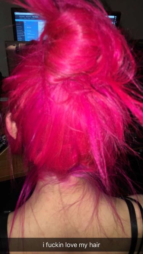 Pink Hair In Ponytail, Hot Pink Hair With Light Pink Highlights, Electric Pink Hair, Bright Hair Dye Ideas, Medium Length Pink Hair, Bright Dyed Hair, Pink Hair Grunge, Bright Pink Hair Color, Pink And Red Hair