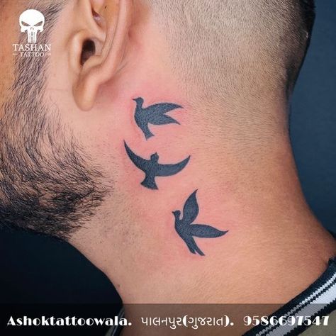 Birds Tattoo On Neck, Neck Bird Tattoo, Simple Neck Tattoos, Bird Tattoo Neck, Neck Tats, Bird Hand Tattoo, Tattoo On Neck, Bird Tattoo Men, Trishul Tattoo Designs