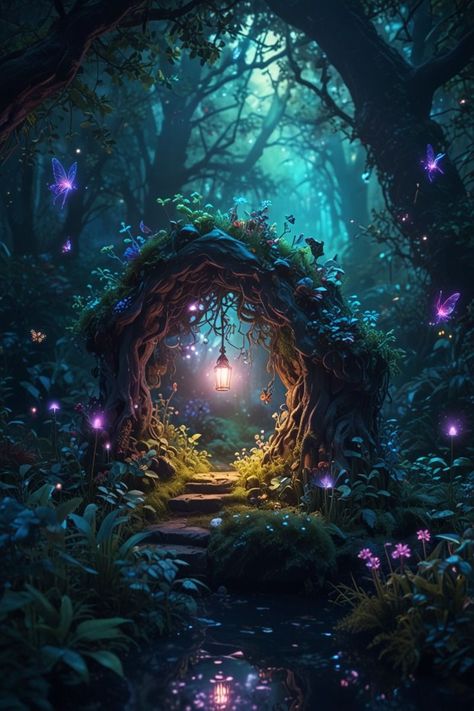 wallpaper Magical forest Zicxa.com Promised Neverland Aesthetic, Fantasy Forest Background, Magical Forest Landscape, Magical Forest Painting, Fantasy Mural, Wave Photos, Fae Realm, Fairytale Forest, Magic Land