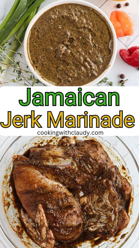 Jamaican Jerk Marinade Jerk Marinade For Chicken, Jerk Oxtails Jamaican Recipes, Jerk Marinade Recipes, Jamaican Sides, Jamaican Side Dishes, Jamaican Jerk Marinade Recipe, Jamaican Meals, Bahamian Recipes, Jerk Seasoning Recipe