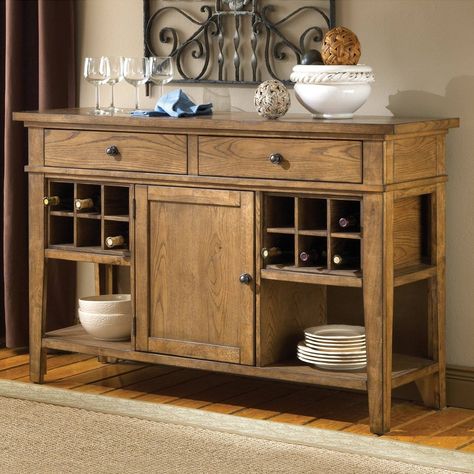 Decorating Dining Room Buffet, Sideboard With Wine Rack, Wine Buffet, Buffet Table Ideas, Dining Room Buffet Table, Buffet Furniture, Wine Rack Table, Buffet Table Decor, Rustic Sideboard