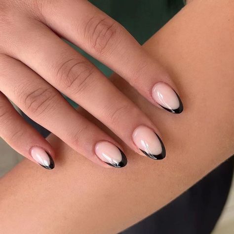 Best 30  oval french nails you must try this year Fall Nail Inspo Almond, Nail Inspo Almond, Black French Tip Nails, Jelly Stickers, Grad Nails, Stiletto Shaped Nails, Hoco Nails, Black French Tip, Fall Nail Inspo