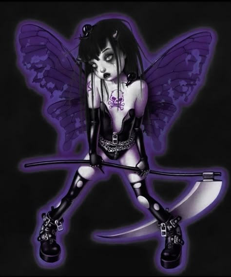 Purple Hair Profile Pic, Welwitschia Goth Aesthetic, Punk Fairy, Fairy Punk, Punk Fairy Art, Spooky Fairy, Creepy Fairy Aesthetic, Goth Fairy Wings, Gothic Faerie