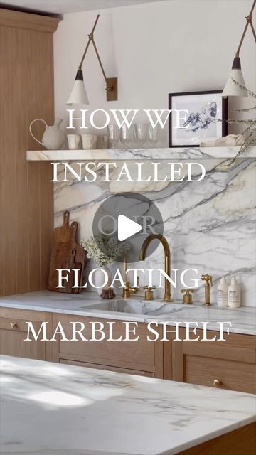 Sarah-Louise & Christopher Phelps on Instagram: "Save this and share it with your build team. How we installed our floating marble shelf 🔨 #No17House  Stonework by @middlesexmarble Marble sourced from @imperialstonegroupltd" Stone Ledge Kitchen, Marble Shelf Kitchen Backsplash, Floating Quartz Shelf, Marble Floating Shelves Kitchen, Marble Shelf In Kitchen, Marble Shelf Kitchen, Kitchen Countertop And Backsplash Ideas, Floating Marble Shelf, How To Install Marble Floating Shelf