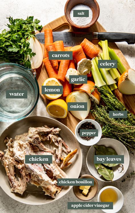 Homemade Chicken Stock From Bones, Chicken Soup From Carcass How To Make, Chicken Soup From Bones, Chicken Soup From Carcass Homemade, Types Of Chicken Soup, Chicken Soup Ingredients, Chicken Carcass Broth, How To Make Chicken Stock, Chicken Stock Recipe Dishes