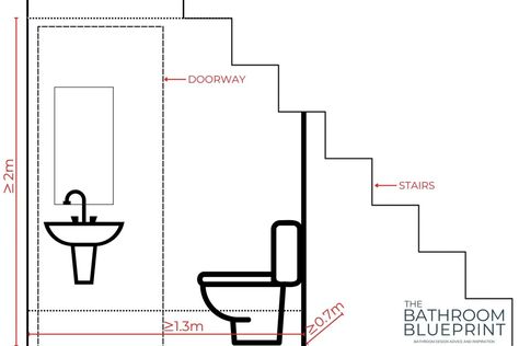 Can You Fit A Toilet Under The Stairs? | Considerations & Advice Basement Bathroom Under Stairs, Under Stairs Cloakroom, Powder Bath Under Stairs, Tiny Under Stairs Toilet, Understairs Shower Room Ideas, Toilet Onder Trap, Bathroom Under Stairs With Shower Layout, Half Bath Under Staircase, Wc Under Stairs