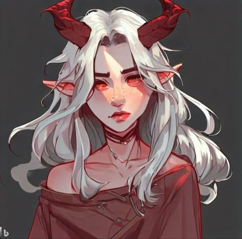 Tiefling Oathbreaker Paladin, Purple Tiefling White Hair, Pale Tiefling, Tiefling Ranger Female, Dnd Tiefling Female Character Design, Tiefling Hairstyles, White Tiefling Female, Abyssal Tiefling, Tiefling Horns Styles