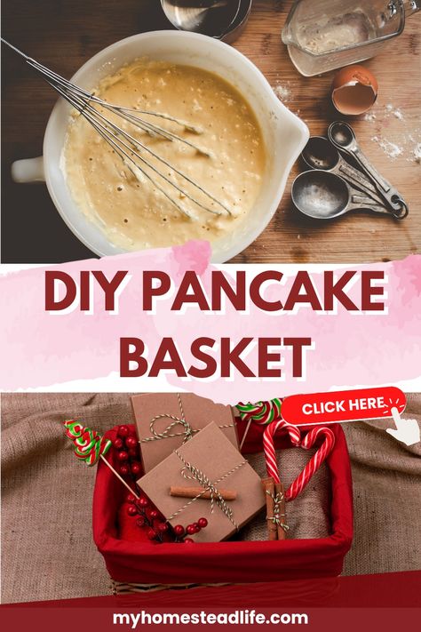 Pancake Breakfast Gift Basket, Breakfast Baskets Ideas Gift, Pancake Mix Gift Ideas, Maple Syrup Gift Basket Ideas, Breakfast Gift Ideas, Christmas Breakfast Gift Basket Ideas, Pancake Basket Ideas, Salad Gift Basket Ideas, Waffle Gift Basket Ideas