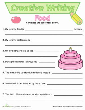 What do you like to eat on your birthday? Answer this question and more in this creative writing worksheet that allows you to practice sentence writing. Nutrition Worksheets, Conversation For Kids, Writing Sentences Worksheets, Creative Writing For Kids, English Conversation For Kids, Creative Writing Worksheets, Apple Kindergarten, English Creative Writing, Writing For Kids