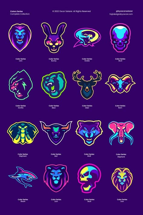 Mascot Logos for Gaming with Neon and Cyberpunk Color Palette by Oscar Salazar Cyberpunk Color Palette, Cyberpunk Color, Cyberpunk Drawing, Neon Colour Palette, St Logo, Making Content, Neon Cyberpunk, Mascot Logos, Cyberpunk Design