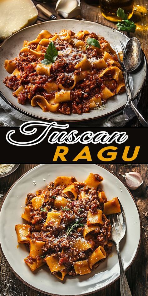 Cook up this authentic Tuscan Ragu that’s packed with rich flavors! Perfect for pasta nights or a comforting dinner at home. This recipe will make you feel like you’re dining in Italy! 🥄🍷 #ItalianRecipes #TuscanFlavors #CozyMeals #RaguRecipe #FamilyFavorites 🍝🍷 Tuscan Ragu Recipe, Beef Ragu Recipe, Tuscan Recipes, Beef Ragu, Ragu Recipe, Comforting Dinner, Pasta Night, Beef Pasta, Healthy Pasta