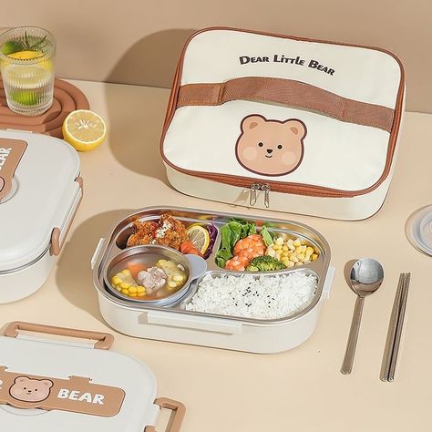 Cute Tiffin Box Korean, Cute Bento Boxes Container, Cute Lunch Boxes Aesthetic, School Lunch Box Aesthetic, Aesthetic Lunch Boxes, Cute Lunches, Cute Lunch Bags, Kotak Bento, Gerobak Dorong