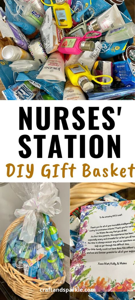 Here’s how you can create the ultimate gift basket for nurses or nurses stations. All the nurses in the nicu or maternity ward will really appreciate them. You will also find gift ideas for that one special nurse, nursing student, nurses’ week, or any healthcare worker appreciation. Gift Basket For Nurses, Basket For Nurses, Nurse Gift Baskets, Cna Week, Nurse Crafts, Thank You Baskets, Nursing Home Gifts, Appreciation Gifts Diy, Nurses Station