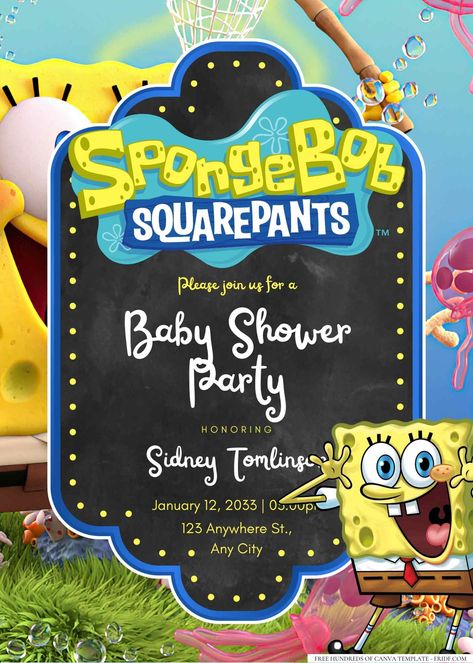 SpongeBob SquarePants Baby Shower Invitation Templates Spongebob Party, Gender Reveal Themes, Themed Drinks, Make Waves, Reveal Ideas, Baby Shower Party, Party Activities, Baby Shower Theme, Spongebob Squarepants