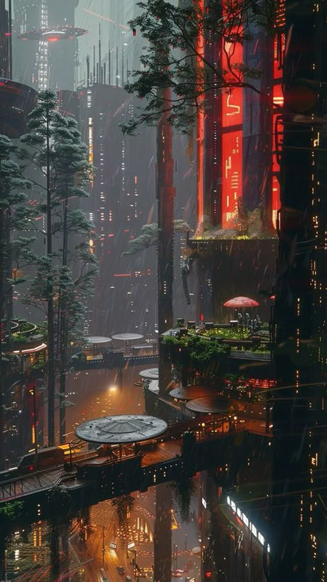 Cyberpunk Nature Aesthetic, Solarpunk City At Night, Cyberpunk World Building, Cyberpunk Wallpaper Desktop, Futuristic Dystopian Aesthetic, Sci Fi City Futuristic Architecture, Cyberpunk City Aesthetic, Solarpunk Aesthetic, Solarpunk Art