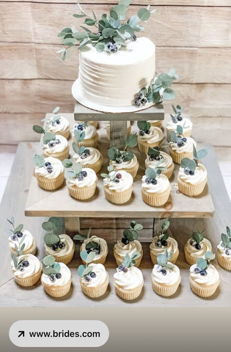 Bridal Shower Cakes With Greenery, Green Plants Party Theme, Bridal Shower Cake Greenery, Sage Green And White Wedding Cupcakes, Sage Green Baby Shower Table Centerpieces, Boho Wedding Cake Sage Green, Greenery Party Theme, Small Green Wedding Cake, Small Wedding Cake Sage Green