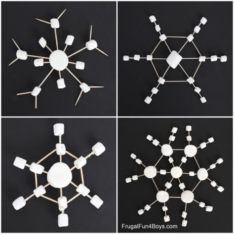 Toothpicks And Marshmallows, Winter Stem Activities For Kids, Marshmallow Snowflakes, Snowflake Activities, Marshmallow Activities, Snowflakes Science, Stem Winter, Winter Stem Activities, Winter Stem