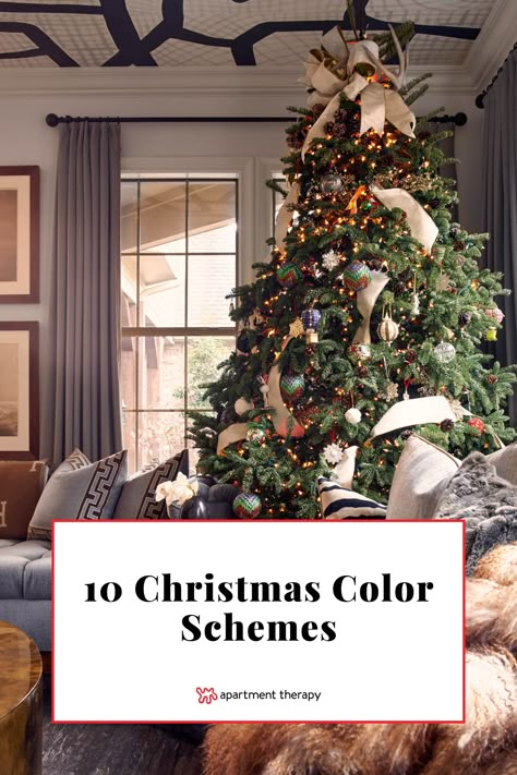 Either way, we’re sharing a mix of cozy, elegant Christmas color schemes that fit a wide variety of styles whether you’re sticking to classic red and green or want to step outside of the box. Christmas Decor Color Schemes, Christmas Color Schemes, Christmas Colour Schemes, Decor Color Schemes, Hosting Tips, Large Christmas Tree, Coastal Colors, Christmas Tradition, Farm Design