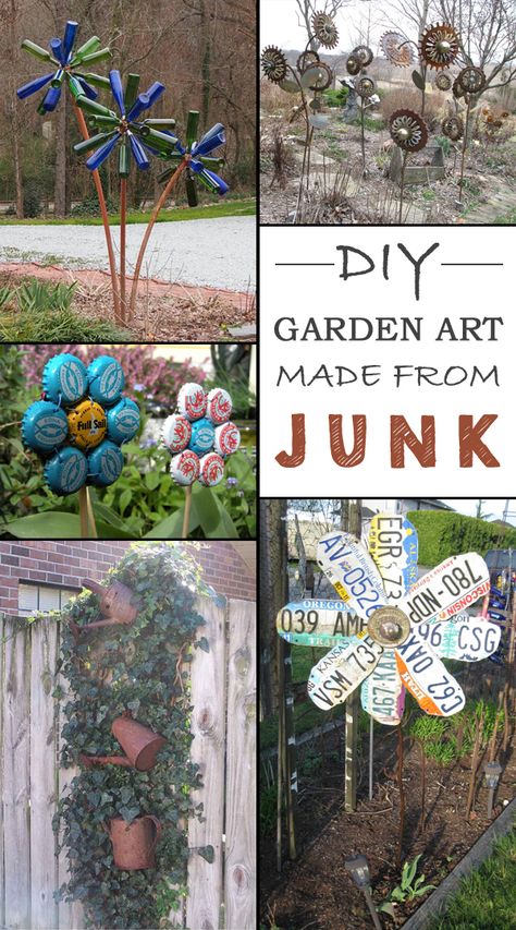 12 Ideas How To Create Unique Garden Art From Junk • Garden Decor • Garden Decorations Garden Art From Junk, Junk Garden, Unique Garden Art, Art Creative Ideas, Unique Garden Decor, Garden Junk, Meteor Garden 2018, Luxury Garden, Garden Art Sculptures Diy