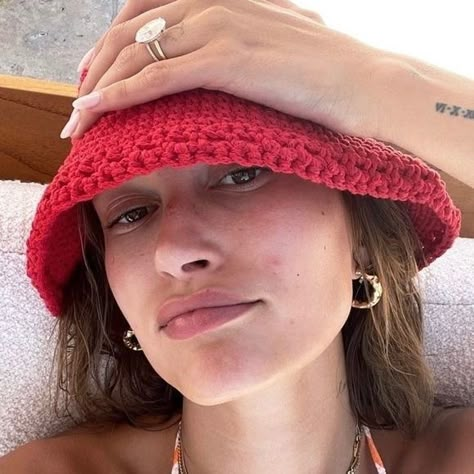 Crochet Sun Bucket Hat Rose Red Wide Brim Bucket Hat, Crochet Sun, Crochet Bucket, Hat Handmade, Beach Hat, Protect Yourself, Hailey Bieber, Sun Hat, Crochet Projects