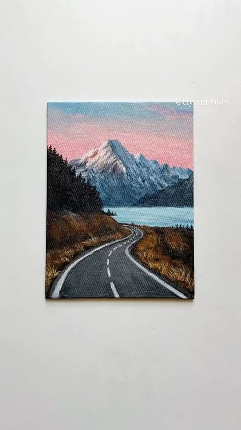 elysian.vibes on Instagram: For my 90k Fam🥺 Painted this w extra love for y’all. Took me around 4 hours to complete and it was totally worth it. What do you think?✨ .… Simple Drawings Paintings, Simple Painting Ideas Nature, Mountain Painting Aesthetic, Paintings Nature Easy, Simple Landscape Paintings Acrylic, Painting Ideas On Canvas Detailed, Landscape Painting Ideas Acrylic, Painting Ideas On Canvas Horizontal, Art Inspiration Painting Aesthetic