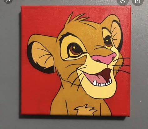 Desniy Drawings, Lion King Painting Easy, Cool Paintings On Canvas, Lion Painting Ideas, Cute Disney Paintings Easy, Lion Painting Easy, Cute Disney Paintings, Lion King Canvas Painting, Disney Character Paintings On Canvas