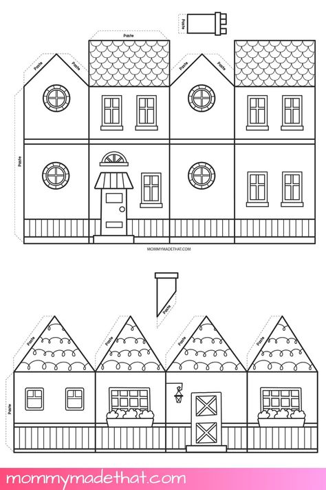 Paper Christmas Houses Templates Free Printable, Christmas Village Paper Template, Cardboard House Template Free Printable, 3d Paper Houses Svg Free, Paper Village Template Free Printable, Diy Paper House Templates, Paper House Template Printables Free Pdf, Paper Christmas Village Template Free Printable, Cardboard House Template Free Printable Patterns