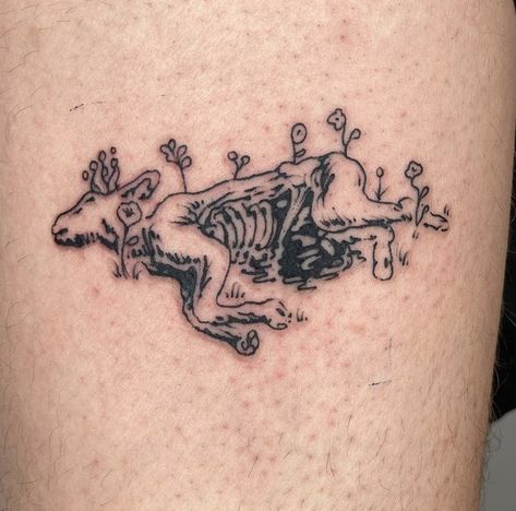 Sentiment Tattoos, Mushroom Skeleton Art, Wildlife Patchwork Tattoo, Decomposing Animal Tattoo, Victorian Goth Tattoo Ideas, Always An Angel Never A God Tattoo Boygenius, Girlhood Tattoo Ideas, Roadkill Tattoo, Saturn Devouring His Son Tattoo