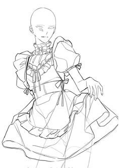 Maid Drawing Base, Maid Pose Reference Drawing, Maid Drawing Reference, Nurse Pose Reference, Body Base Drawing Pose Reference 2 People, Maid Poses Reference, Woman Drawing Base, Maid Drawing, Maid Reference