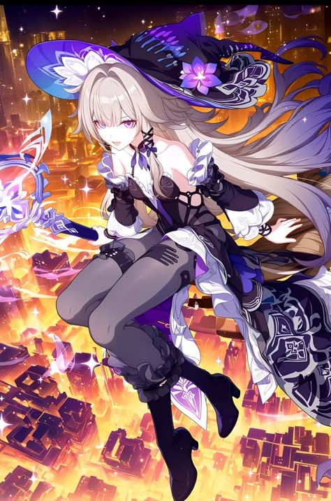 Herta Honkai Star Rail, Herta Honkai, Long Hair Purple, Herta Hsr, Brown Hair Long, Dreamy Artwork, Honkai Starrail, Honkai Impact 3rd, Purple Eyes