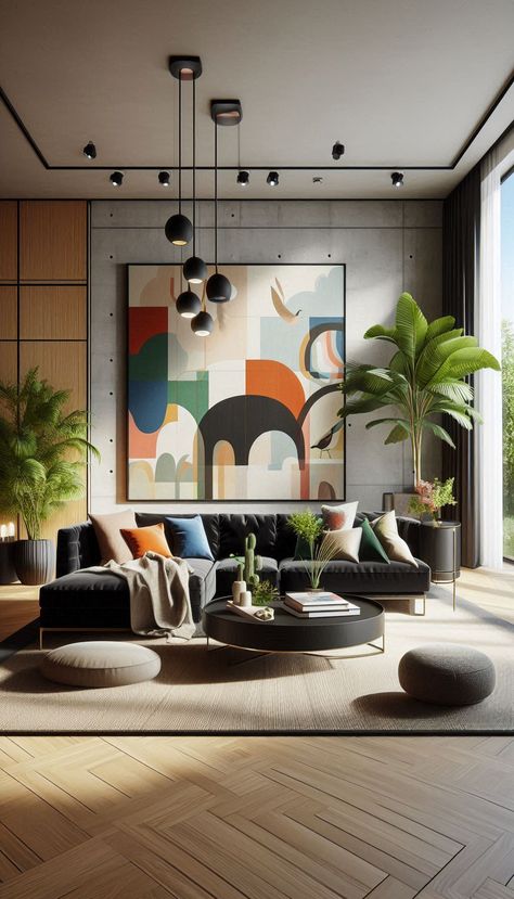 Black Couch Living Room Décor Colorful Living Room With Black Couch, Black Velvet Couch Living Rooms, Black Couch Living Room Decor Color Schemes, Black Couch Living Room Decor, Velvet Couch Living Room, Black Couch Living Room, Black Couches, Living Room Plants, Velvet Couch