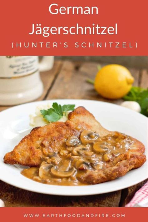 German comfort food at its finest! This jägerschnitzel recipe is an easy pork schnitzel recipe you can make at home, topped with a rich mushroom gravy. #schnitzel #Jägerschnitzel #germanrecipes Chicken Jagerschnitzel Recipe, Yager Schnitzel Recipe, Pork Schnitzel Recipe Gravy, Jagerschnitzel Recipe, Pork Snitzel, Jaegerschnitzel Recipe, German Pork Schnitzel, German Meals, Pork Schnitzel Recipe