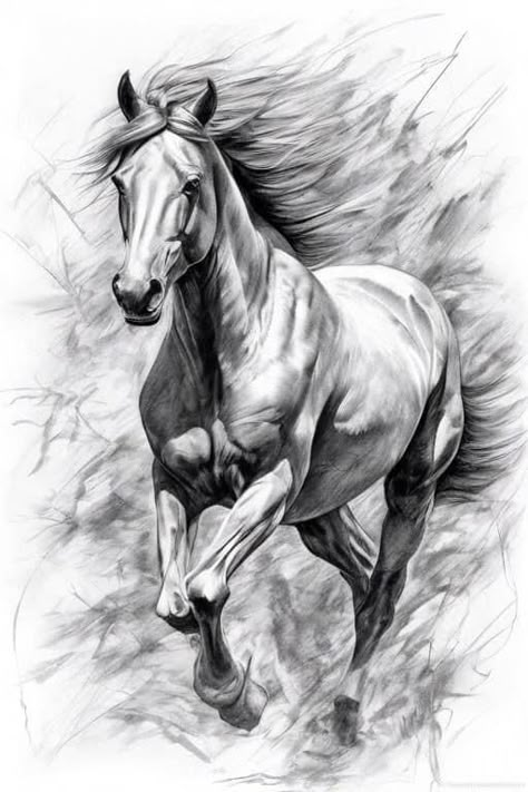 Horse Running Sketch, Running Horses Sketch, Charcoal Horse Sketch, Majestic Drawings, Horse Sketch Pencil, Horse Drawings Pencil, Sketch Of Horse, Horse Running Drawing, Horses Sketch