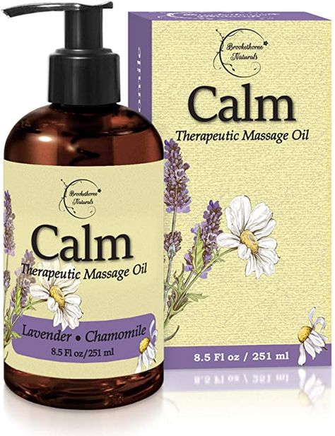 Amazon.com: Calm Massage Oil with Lavender & Chamomile Essential Oils to Relax Sore Muscles - for Massage Therapy & Home use – with Coconut, Grapeseed & Jojoba Oils for Smooth Skin– Brookethorne Naturals - 8.5oz: Health & Personal Care Massage Therapy Tools, Message Oil, Oil Gel, Natural Calm, Chamomile Oil, Chamomile Essential Oil, Therapeutic Massage, Plant Therapy, Relaxation Room