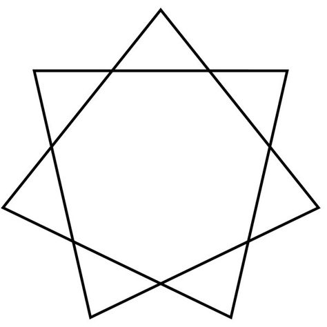 Unicursal heptagram, 7 pointed star with 7 straight lines that form the shape of a heptagon in the middle. Heptagon Tattoo, Heptagram Tattoo, Unicursal Hexagram Tattoo, Eight Pointed Star Tattoo, 6 Pointed Star, 5 Pointed Star, Pentagram Geometry, 7 Pointed Star, Sister Tat