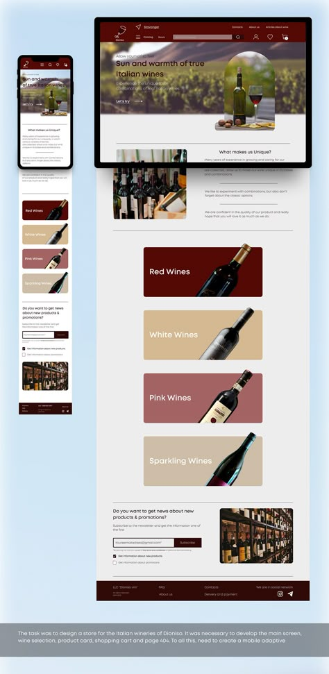 Maroon Website Design, Wine Branding Color Palette, Wine Website Design Inspiration, Italian Website Design, Wine Website Design, Wine Websites, Wine Website, Wine Bar Design, Email Design Ideas