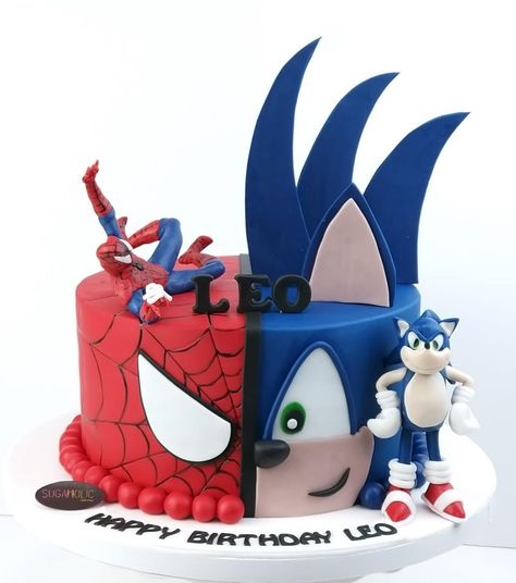 Spiderman or Sonic? #sugaholic #dubai #cake #uae #spiderman #sonic #dubaicakes #cakesindubai Sonic And Spiderman Party, Sonic Spiderman Cake, Sonic And Spiderman Cake, Spiderman Cakes For Boys, 6th Birthday Cake Boys, Sonic Birthday Cake Ideas, Sonic Birthday Cake Boys, Batman And Spiderman Cake, Sonic The Hedgehog Birthday Party Cake