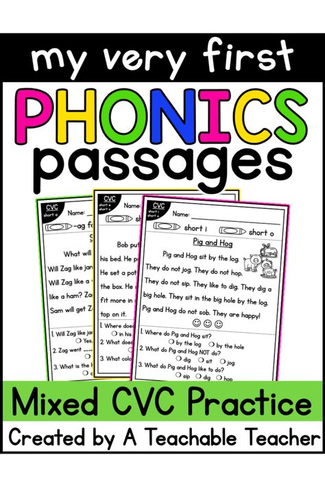 Cvc Reading Comprehension, Cvc Reading, Phonics Passages, Word Family Reading, Vowel Practice, Phonics For Kids, Cvc Word Activities, Decodable Books, Decodable Readers